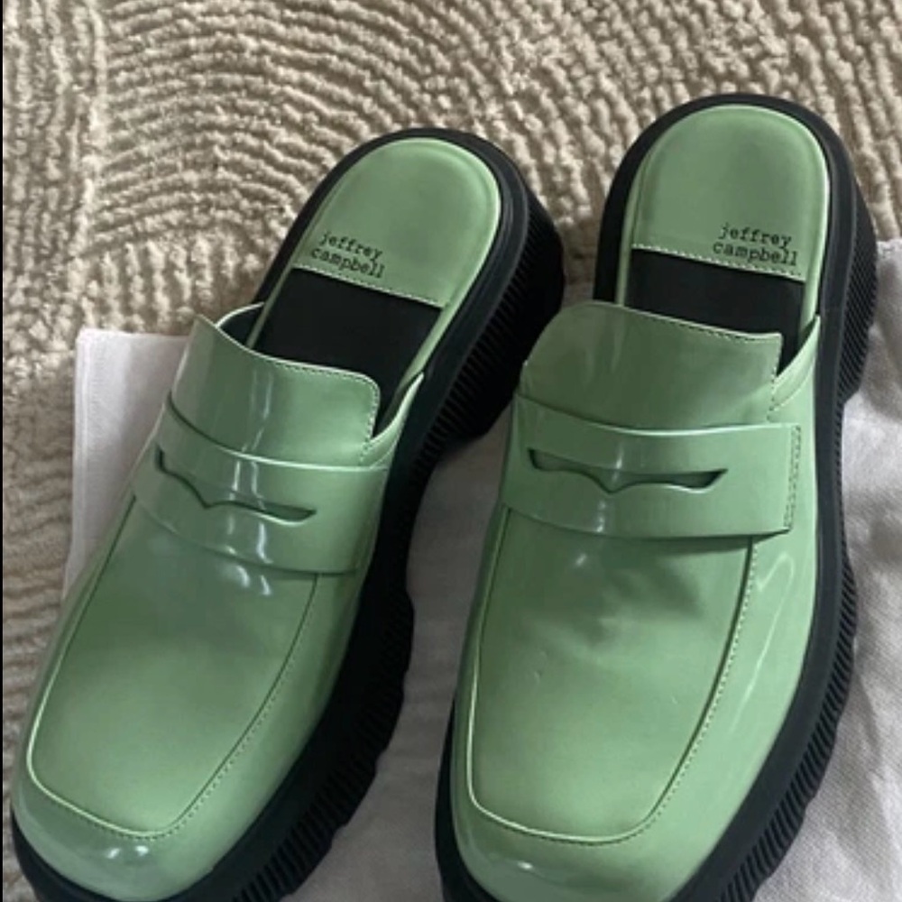 Jeffrey Campbell Pistachio Green leather Mules Chunky Platform Loafer Slides 39 - Picture 8 of 11